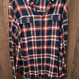 George Men's Casual Button Down Shirt - Red and Blue Plaid